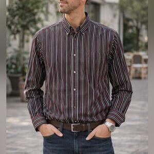 Nautica Striped Button Down Shirt Cotton Classic Fit Business Casual Sz XL